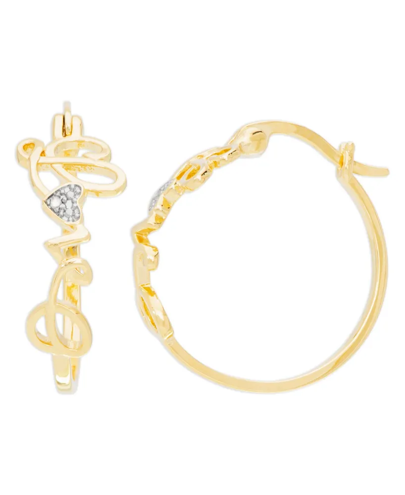 Diamond Accent Love Hoop Earrings in 14K Gold Plate - Gold