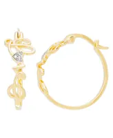 Diamond Accent Love Hoop Earrings in 14K Gold Plate - Gold