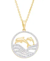 Diamond Accent Dolphin Family Pendant 18" Necklace in 14K Gold Plate