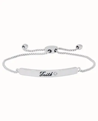 Diamond Accent 'Faith' Adjustable Bolo Bracelet in Fine Silver Plate - Silver