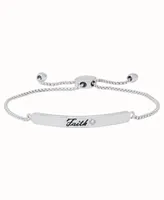 Diamond Accent 'Faith' Adjustable Bolo Bracelet in Fine Silver Plate - Silver