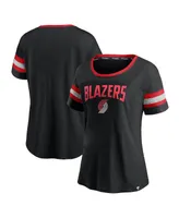 Women's Fanatics Black and Heathered Gray Portland Trail Blazers Block Party Striped Sleeve T-shirt