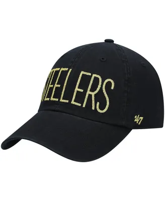 Women's '47 Black Pittsburgh Steelers Shimmer Text Clean Up Adjustable Hat