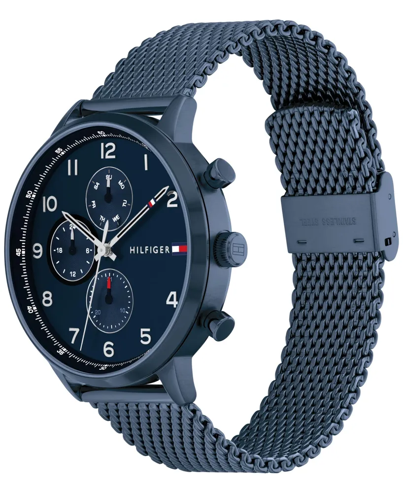 Tommy Hilfiger Men's Blue-Tone Stainless Steel Mesh Bracelet Watch 44mm