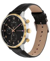 Tommy Hilfiger Men's Black Leather Strap Watch 44mm