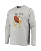 Men's Tommy Bahama Heathered Gray Pittsburgh Steelers Sport Lei Pass Long Sleeve T-shirt