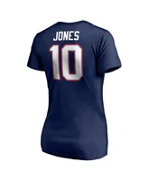 Women's Fanatics Mac Jones Navy New England Patriots Logo Player Icon Name Number V-Neck T-shirt