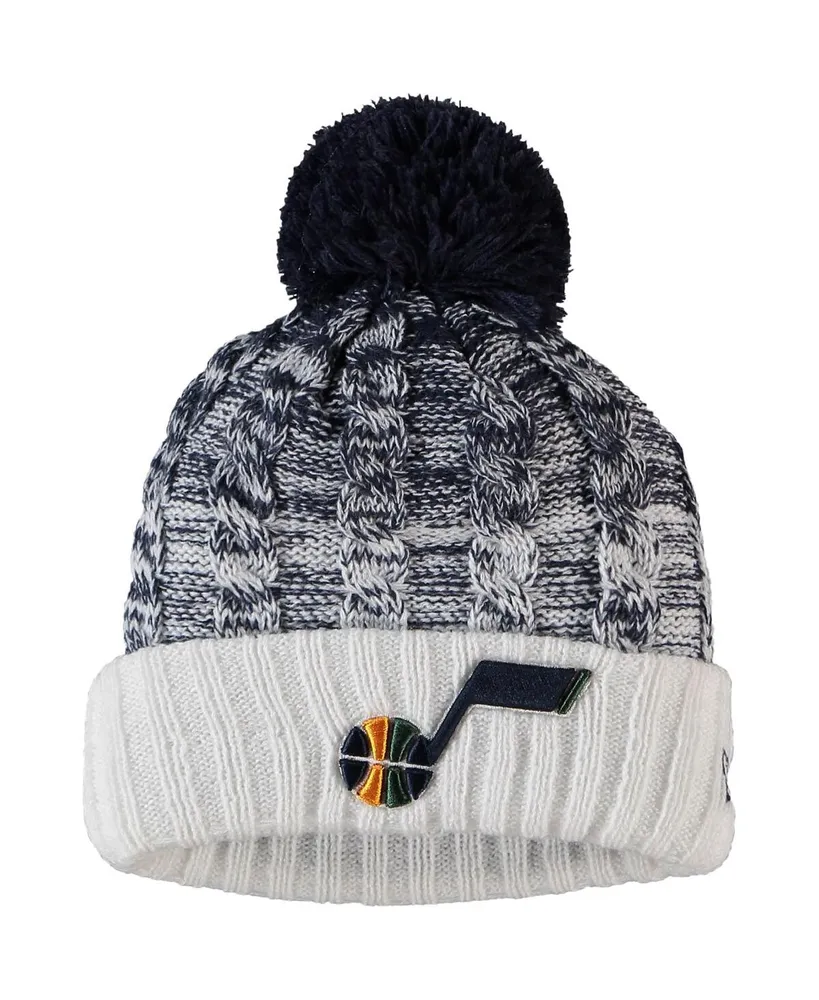 Big Girls New Era Navy Utah Jazz Fade Cuffed Knit Hat with Pom