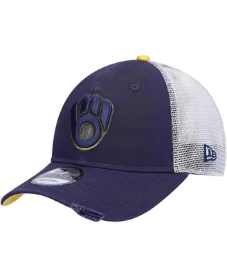 Men's New Era Navy Milwaukee Brewers Primary Logo Team Rustic Trucker 9Twenty Snapback Hat