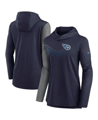 Women's Nike Navy and Heathered Charcoal Tennessee Titans Chevron Hoodie Performance Long Sleeve T-shirt