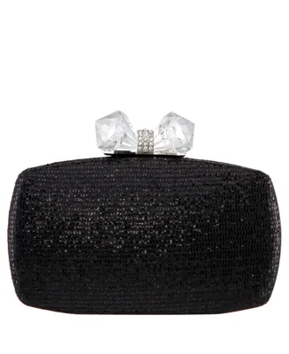 Women's Glitter Minaudiere With Crystal Bow Clasp
