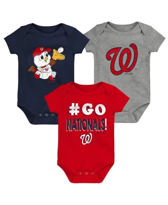 Unisex Infant Red and Navy Gray Washington Nationals Born To Win 3-Pack Bodysuit Set