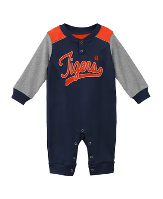 Unisex Newborn Infant Navy and Heathered Gray Detroit Tigers Scrimmage Long Sleeve Jumper