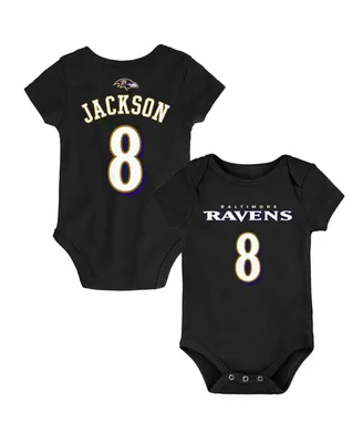 Unisex Newborn Infant Lamar Jackson Black Baltimore Ravens Mainliner Name Number Bodysuit