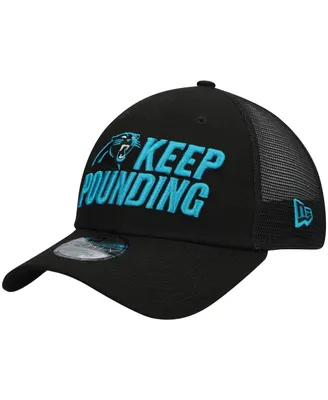 Men's New Era Black Carolina Panthers Keep Pounding Trucker 9Forty Snapback Hat
