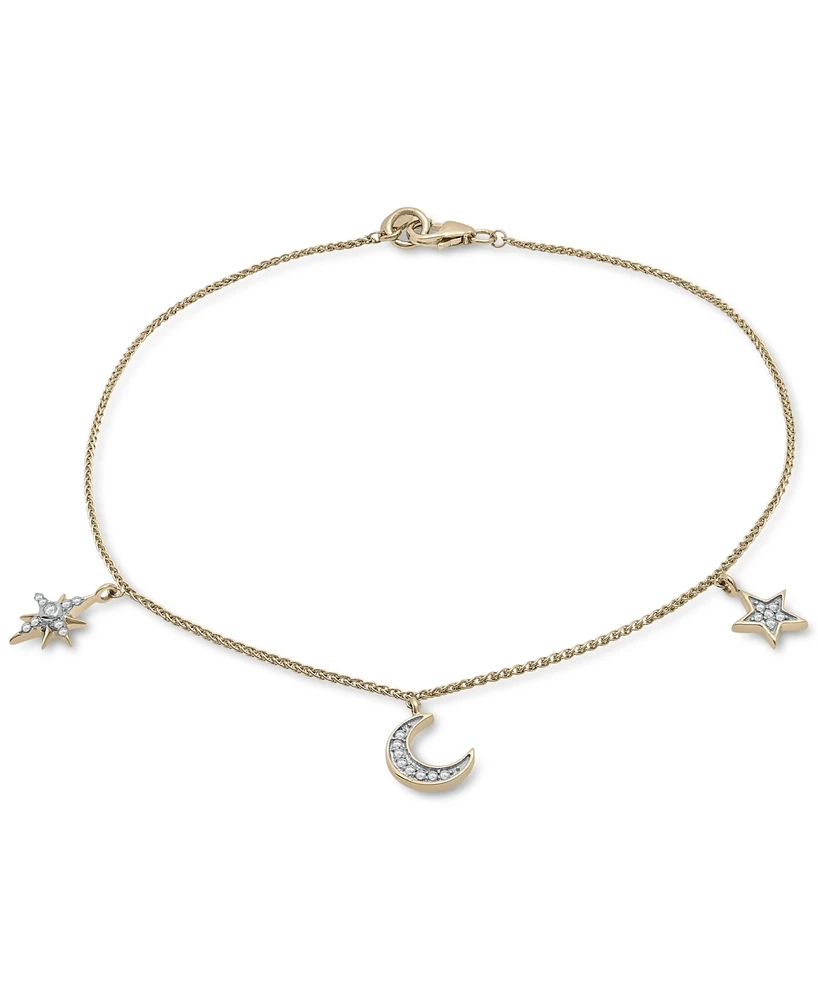 Wrapped Diamond Moon & Stars Charm Ankle Bracelet (1/10 ct. t.w.) in 10k Gold, Created for Macy's