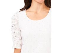 CeCe Women's Short Sleeve Eyelet-Embroidered Knit Top