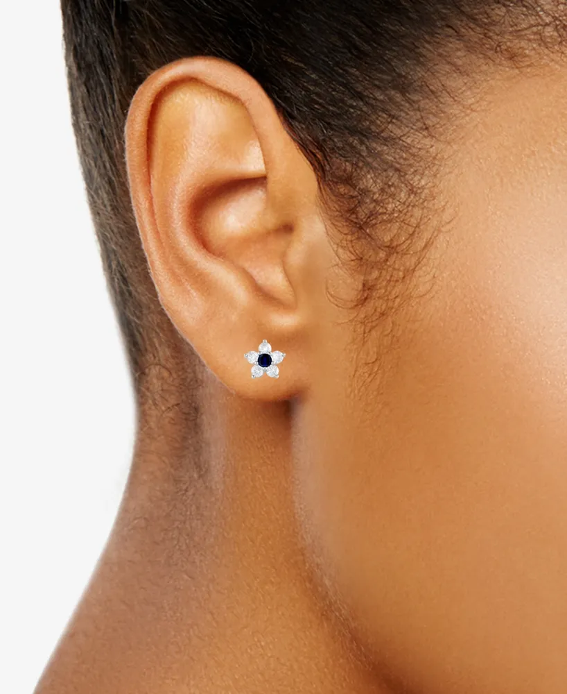 Sapphire (5/8 ct. t.w.) & Diamond (1-1/3 ct. t.w.) Flower Stud Earrings in 14k White Gold