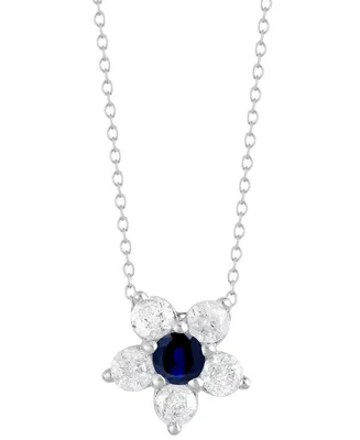 Sapphire (3/8 ct. t.w.) & Diamond (1 ct. t.w.) Flower 18" Pendant Necklace in 14k White Gold