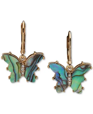 lonna & lilly Gold-Tone Pave Stone Butterfly Drop Earrings