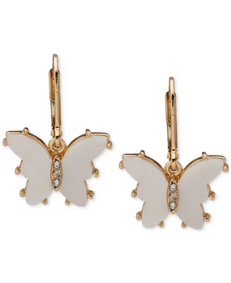 lonna & lilly Gold-Tone Pave Stone Butterfly Drop Earrings