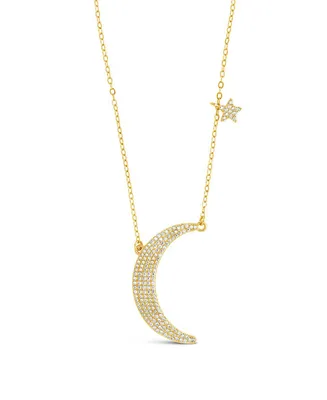 Cubic Zirconia Crescent Star Charm Necklace