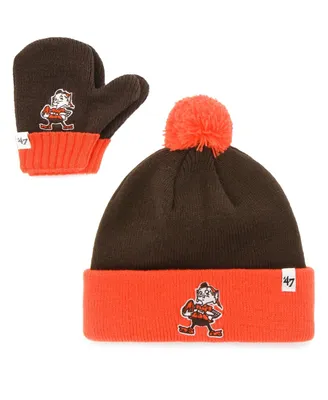 Toddler Unisex Brown and Orange Cleveland Browns Bam Bam Cuffed Knit Hat with Pom and Mittens Set