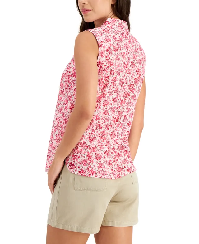 Tommy Jeans Women's Short-Sleeved Bandana-Print Cotton Shirt - Macy's