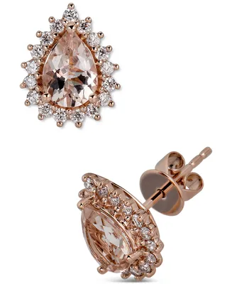 Morganite (1-1/5 ct. t.w.) & Diamond (1/3 ct. t.w.) Teardrop Halo Stud Earrings in 10k Rose Gold
