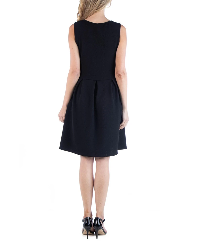 24seven Comfort Apparel Women's Sleeveless Pleated Skater Dress with Pockets