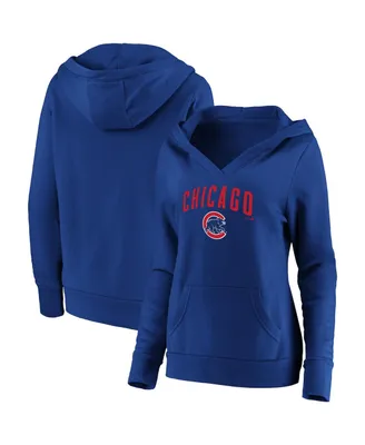 Women's Fanatics Royal Chicago Cubs Core Team Lockup V-Neck Pullover Hoodie