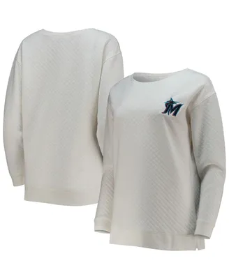 Women's Concepts Sport White, Cream Miami Marlins Quilted Pullover Sweatshirt