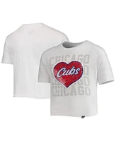Big Girls New Era White Chicago Cubs Flip Sequin Heart Crop Top