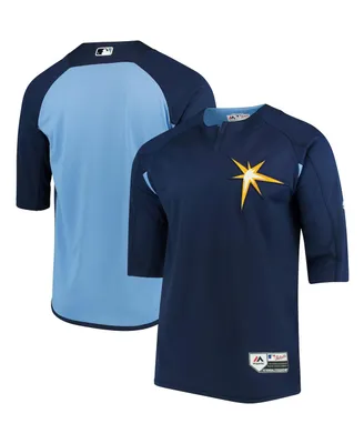 Men's Majestic Navy, Light Blue Tampa Bay Rays Authentic Collection On-Field 3/4-Sleeve Batting Practice Jersey