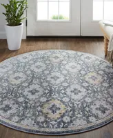 Feizy Kyra R3858 5'6" x 5'6" Round Area Rug - Blue, Gold