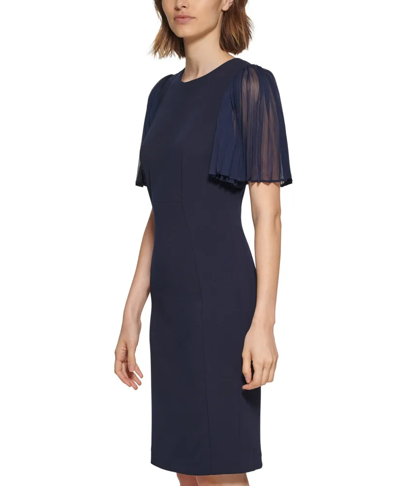 Calvin Klein Women's Pleated Illusion-Sleeve Sheath Dress