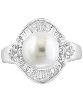 Effy Cultured Freshwater Pearl (11mm) & Diamond (1 ct. t.w.) Halo Ring in 14k White Gold