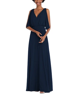 After Six Plus V-Neck Split Sleeve Blouson Bodice Maxi Dress