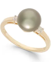 Tahitian Pearl (8mm) and Diamond Accent Ring in 14k Gold