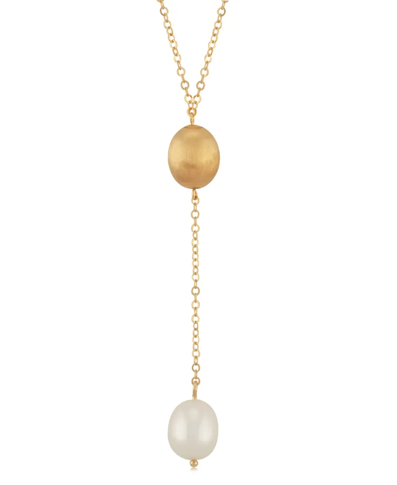 Cultured Freshwater Pearl (10 x 8mm) Lariat Necklace in 14k Gold, 18" + 1" extender