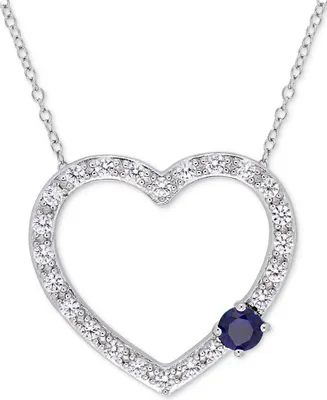 Lab-Grown Blue Sapphire (3/8 ct. t.w.) & Lab-Grown White Sapphire (1-1/6 ct. t.w.) Open Heart 18" Pendant Necklace in Sterling Silver