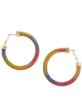 Guess Gold-Tone Pave Crystal Ombre Rainbow Sparkle Hoop Earrings, 2"