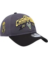 Men's New Era Gray, Black Milwaukee Bucks Champs Replica 9Twenty Adjustable Hat