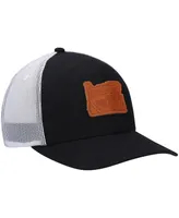 Men's Local Crowns Black Oregon Leather State Applique Trucker Snapback Hat