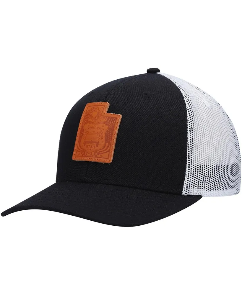Men's Local Crowns Black Utah Leather State Applique Trucker Snapback Hat