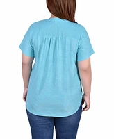 Plus Size Short Sleeve Y-Neck Jacquard Knit Top