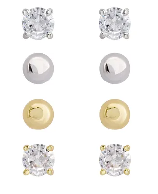 Women's 14k Gold In Fine Silver Plated Ball Round Cubic Zirconia Stud Earrings Set, 8 Pieces