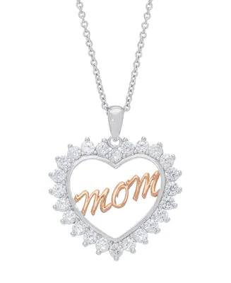 Women's Fine Silver Plated Cubic Zirconia Rose Colored Mom Pendant Necklace