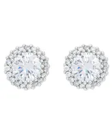 Women's Fine Silver Plated Round Halo Cubic Zirconia Stud Earrings