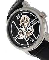 Heritor Automatic Sanford Semi-Skeleton Leather-Band Watch - Silver/Black